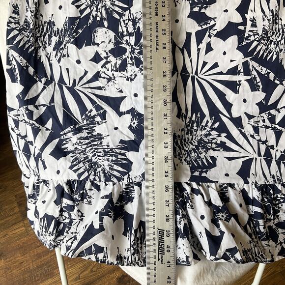 CW Classics Women Midi Dress L Navy Floral Shift Ruffle Short Sleeve - Picture 6 of 9